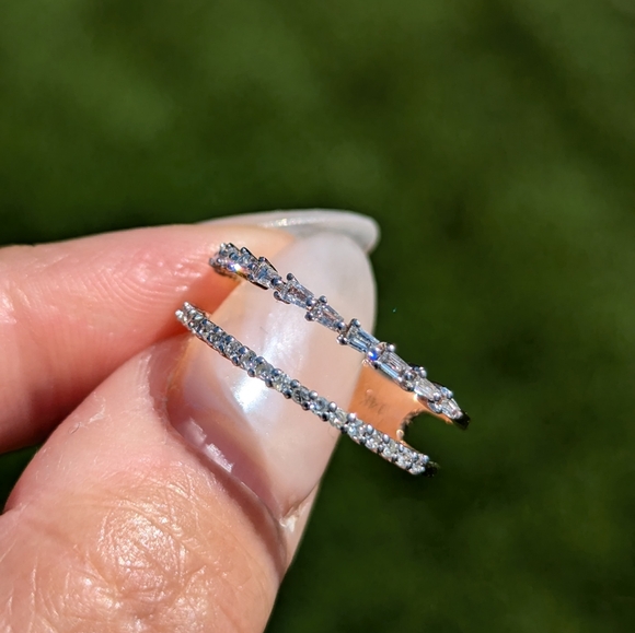 14K Yellow Gold Baguette and Round Spaced Diamond Wide Band Ring - Picture 5 of 10